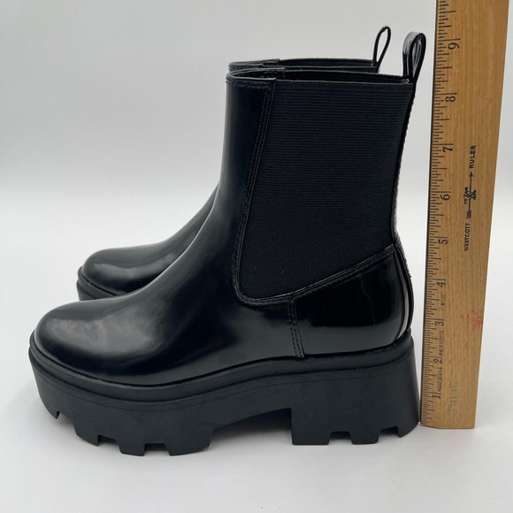 Open Edit Women’s Black Ediris Chelsea Lug Boots Size 6 Patent Chunky Platform - Picture 12 of 13